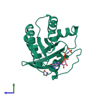PDB entry 6mbq coloured by chain, side view.