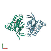 PDB entry 6mbt coloured by chain, front view.