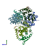 PDB entry 6mc1 coloured by chain, side view.