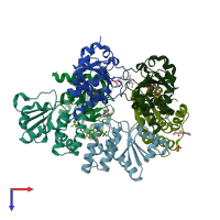 PDB entry 6mc1 coloured by chain, top view.