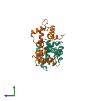 PDB entry 6mc9 coloured by chain, side view.