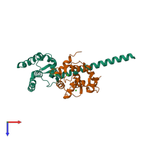 PDB entry 6mc9 coloured by chain, top view.