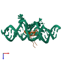 PDB entry 6mcf coloured by chain, ensemble of 10 models, top view.