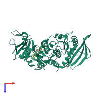 Monomeric assembly 1 of PDB entry 6mda coloured by chemically distinct molecules, top view.