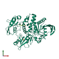 Monomeric assembly 2 of PDB entry 6mda coloured by chemically distinct molecules, front view.