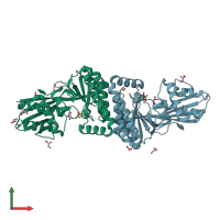 PDB entry 6mde coloured by chain, front view.