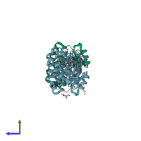 PDB entry 6mde coloured by chain, side view.
