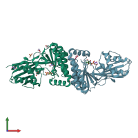 PDB entry 6mdf coloured by chain, front view.