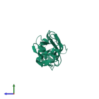 PDB entry 6mdh coloured by chain, side view.