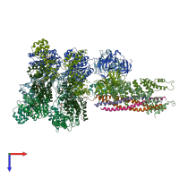 PDB entry 6mdm coloured by chain, top view.