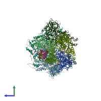 PDB entry 6mdn coloured by chain, side view.