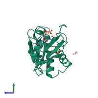 PDB entry 6mdw coloured by chain, side view.