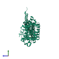 PDB entry 6me3 coloured by chain, side view.