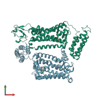 PDB entry 6me6 coloured by chain, front view.