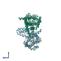 PDB entry 6me6 coloured by chain, side view.