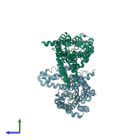 PDB entry 6me7 coloured by chain, side view.