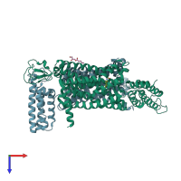 PDB entry 6me7 coloured by chain, top view.
