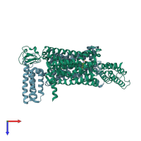 PDB entry 6me8 coloured by chain, top view.