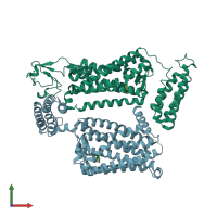 PDB entry 6me9 coloured by chain, front view.