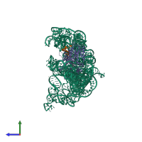 PDB entry 6mec coloured by chain, side view.