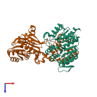 PDB entry 6mel coloured by chain, top view.