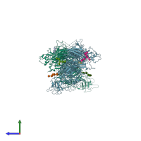 PDB entry 6mf0 coloured by chain, side view.