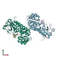PDB entry 6mfl coloured by chain, front view.