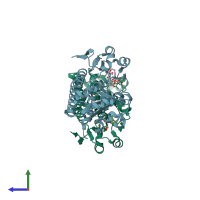 PDB entry 6mfl coloured by chain, side view.