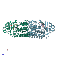 PDB entry 6mfl coloured by chain, top view.