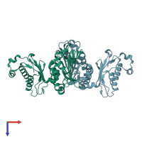 PDB entry 6mfq coloured by chain, top view.