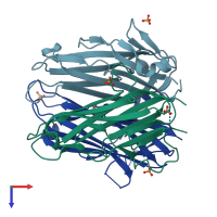 PDB entry 6mge coloured by chain, top view.