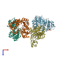 PDB entry 6mgg coloured by chain, top view.