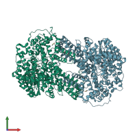 PDB entry 6mgi coloured by chain, front view.