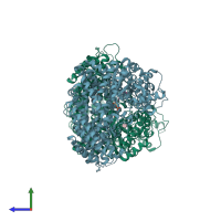 PDB entry 6mgi coloured by chain, side view.