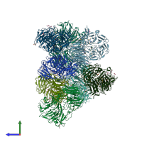 PDB entry 6mgj coloured by chain, side view.