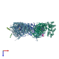 PDB entry 6mgq coloured by chain, top view.