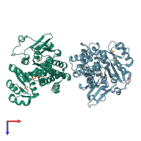 PDB entry 6mh4 coloured by chain, top view.