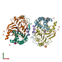 PDB entry 6mhm coloured by chain, front view.