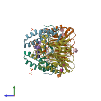 PDB entry 6mhm coloured by chain, side view.