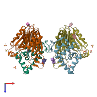 PDB entry 6mhm coloured by chain, top view.