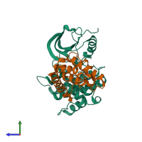 PDB entry 6mib coloured by chain, side view.