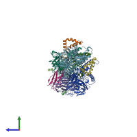PDB entry 6mid coloured by chain, side view.