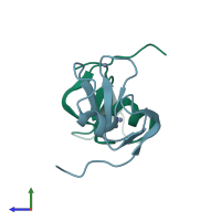 PDB entry 6miu coloured by chain, side view.