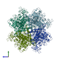 PDB entry 6miz coloured by chain, side view.