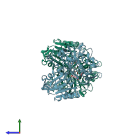 PDB entry 6mj5 coloured by chain, side view.