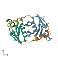 PDB entry 6mj8 coloured by chain, front view.