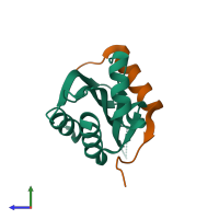 PDB entry 6mjc coloured by chain, side view.