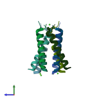 PDB entry 6mjh coloured by chain, side view.