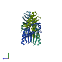 PDB entry 6mjn coloured by chain, side view.