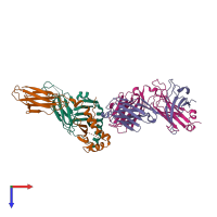 PDB entry 6mkd coloured by chain, top view.